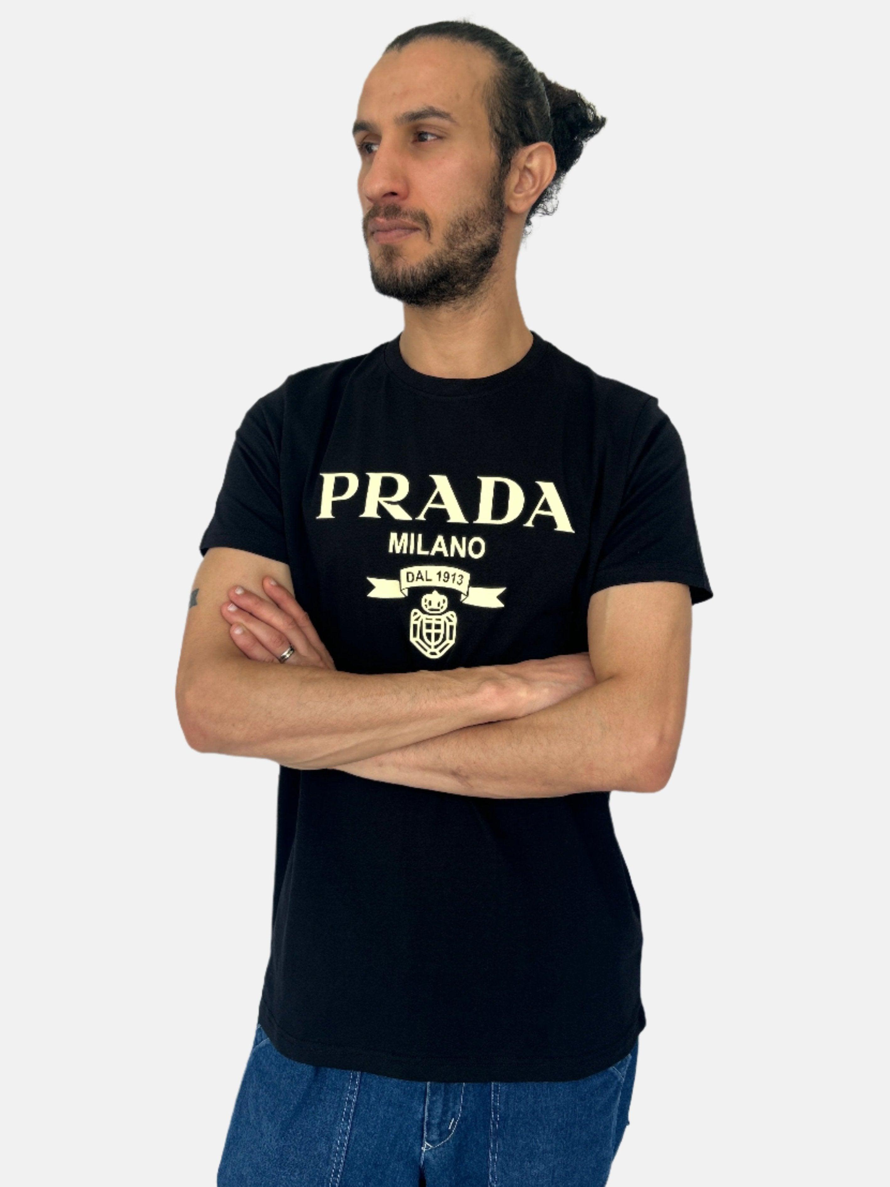 T-shirt PRADA MILANO noir et blanc avec logo DAL 1913 pour homme