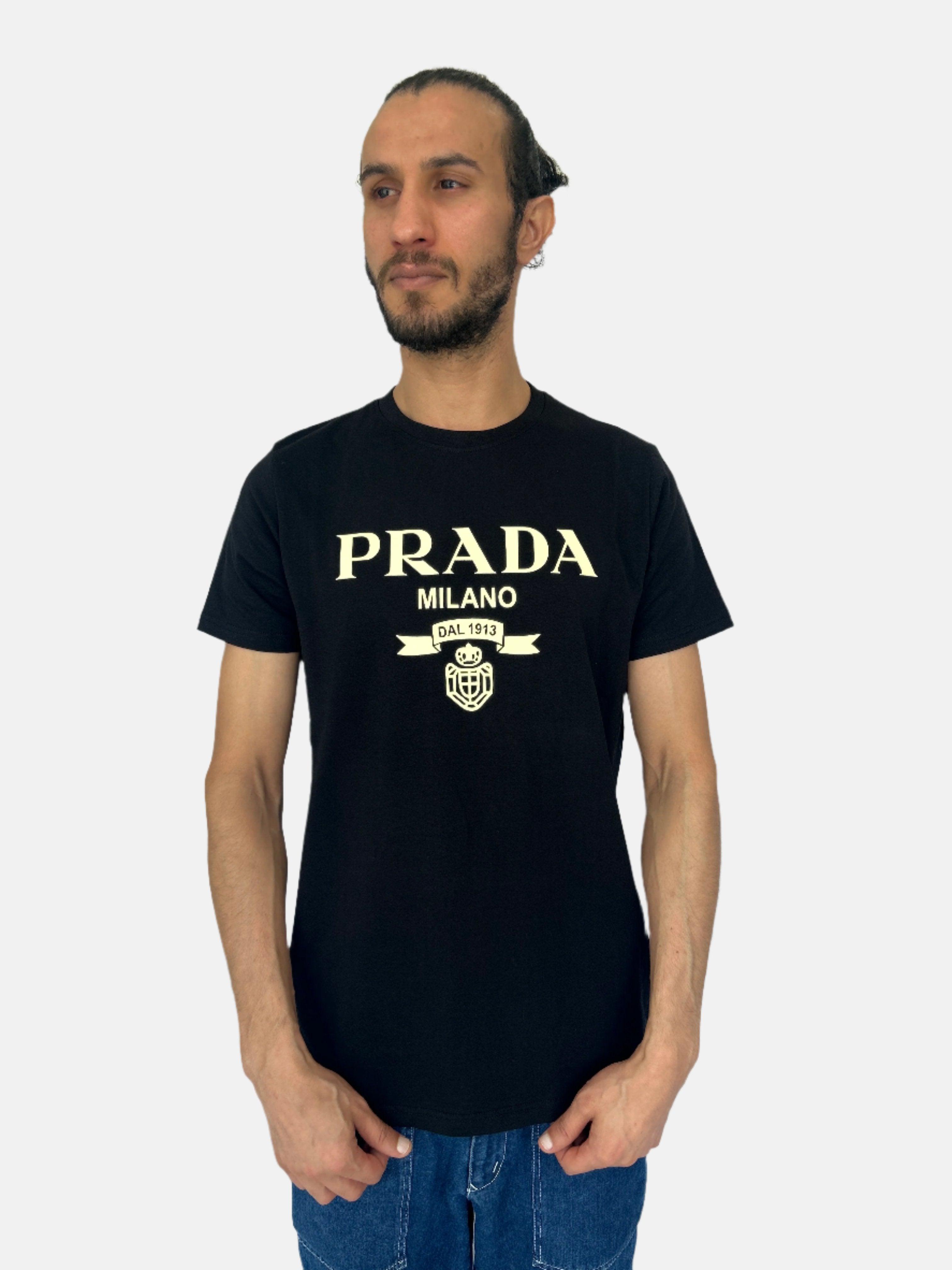 T-shirt PRADA MILANO noir et blanc avec logo DAL 1913 pour homme