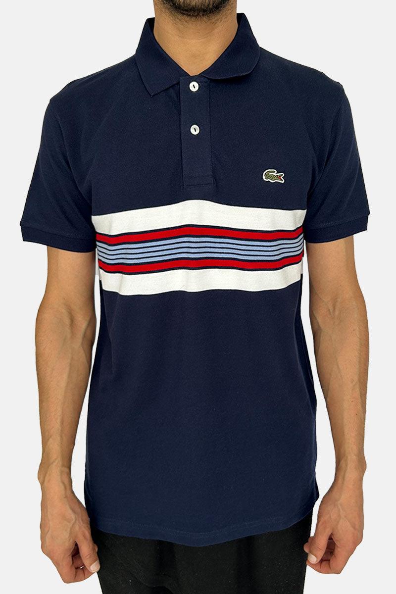 LACOSTE NAVYMULTI STRIPE POLO T-SHIRT