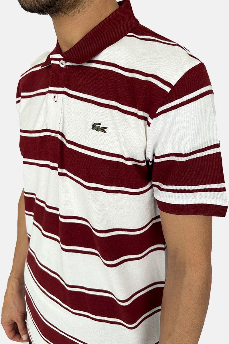 T-SHIRT POLO LACOSTE MARRON À RAYURES BLANCHES