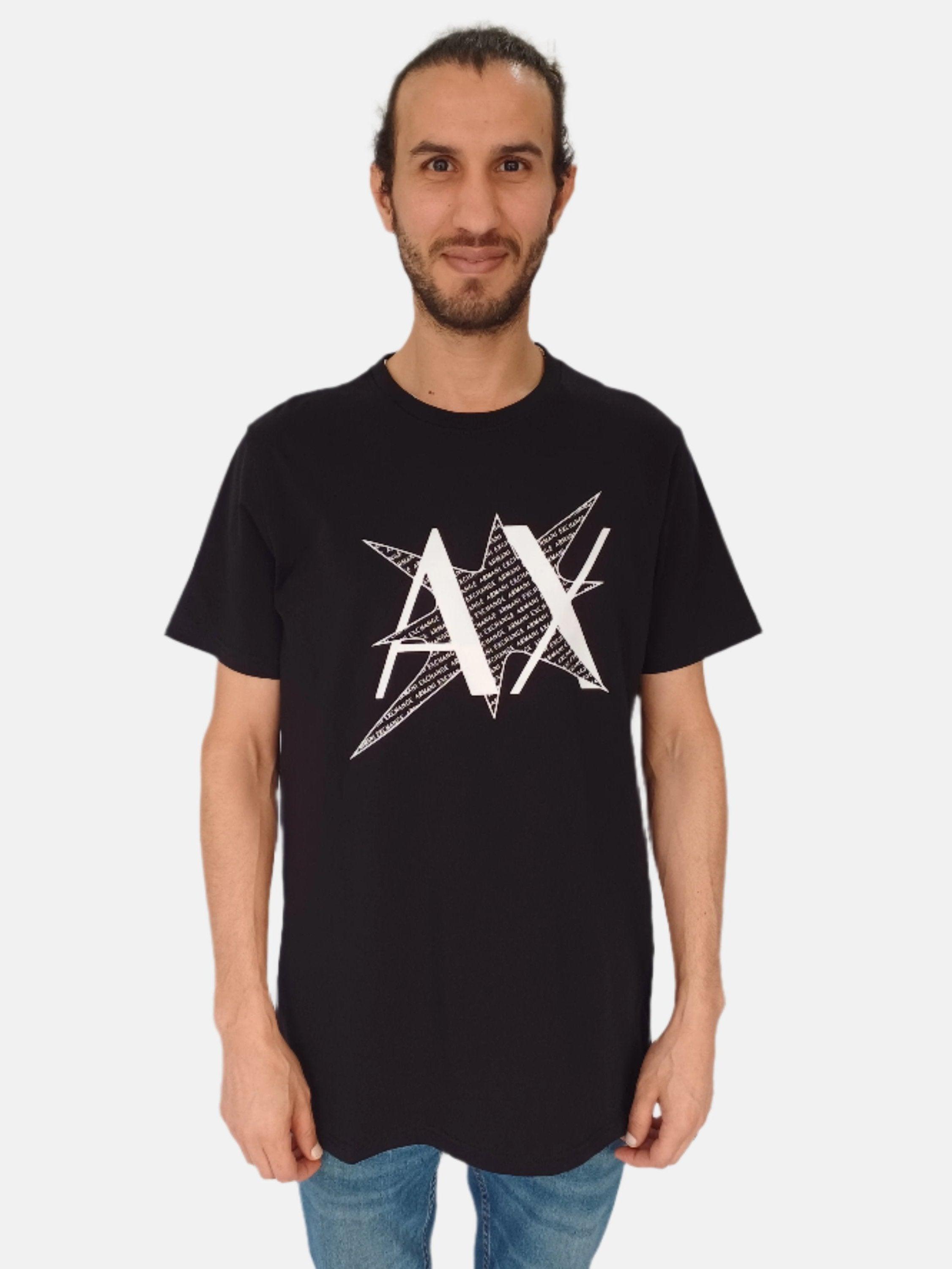 Black AX Printed Armani Exchange Round Neck T-shirt