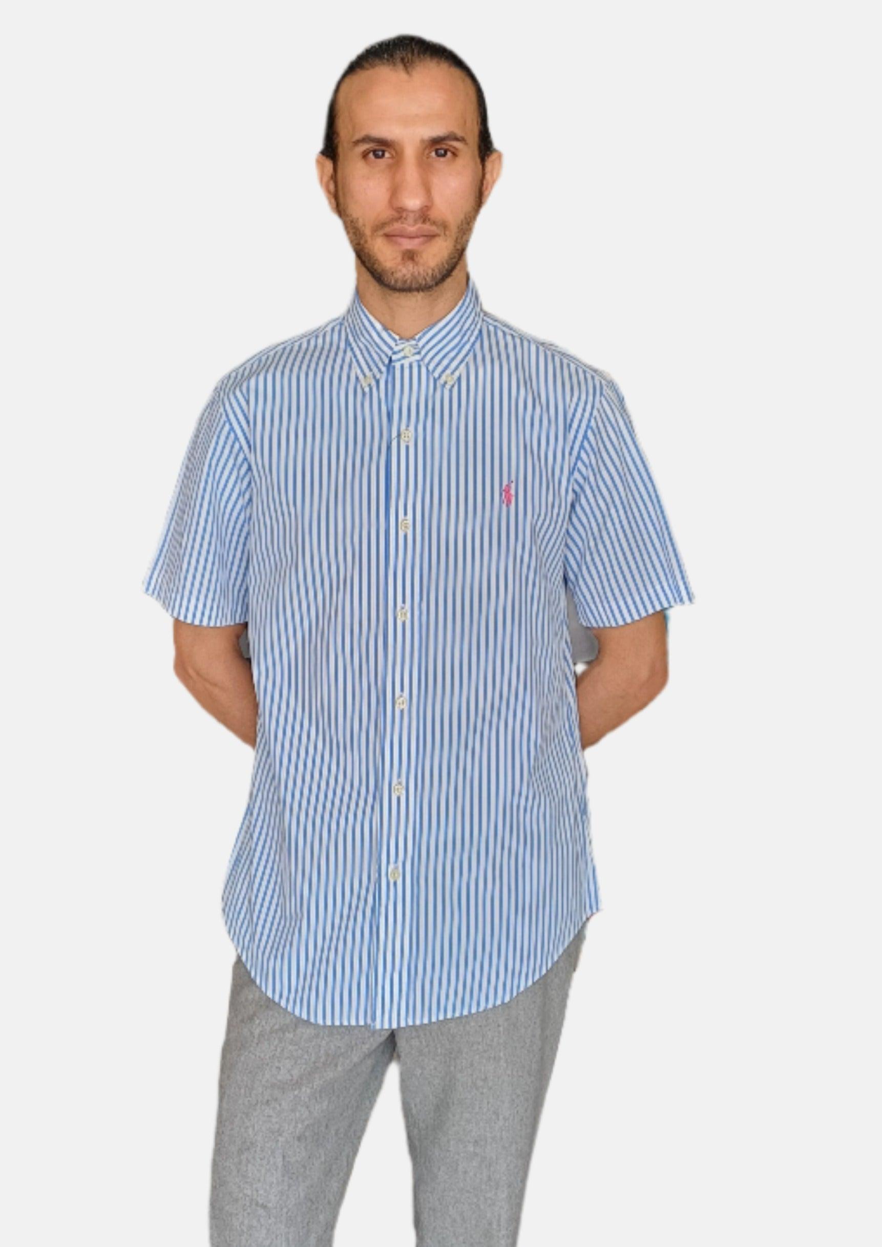 Ralph Lauren Blue White Men Short Sleeve Shirts 7936362ANH