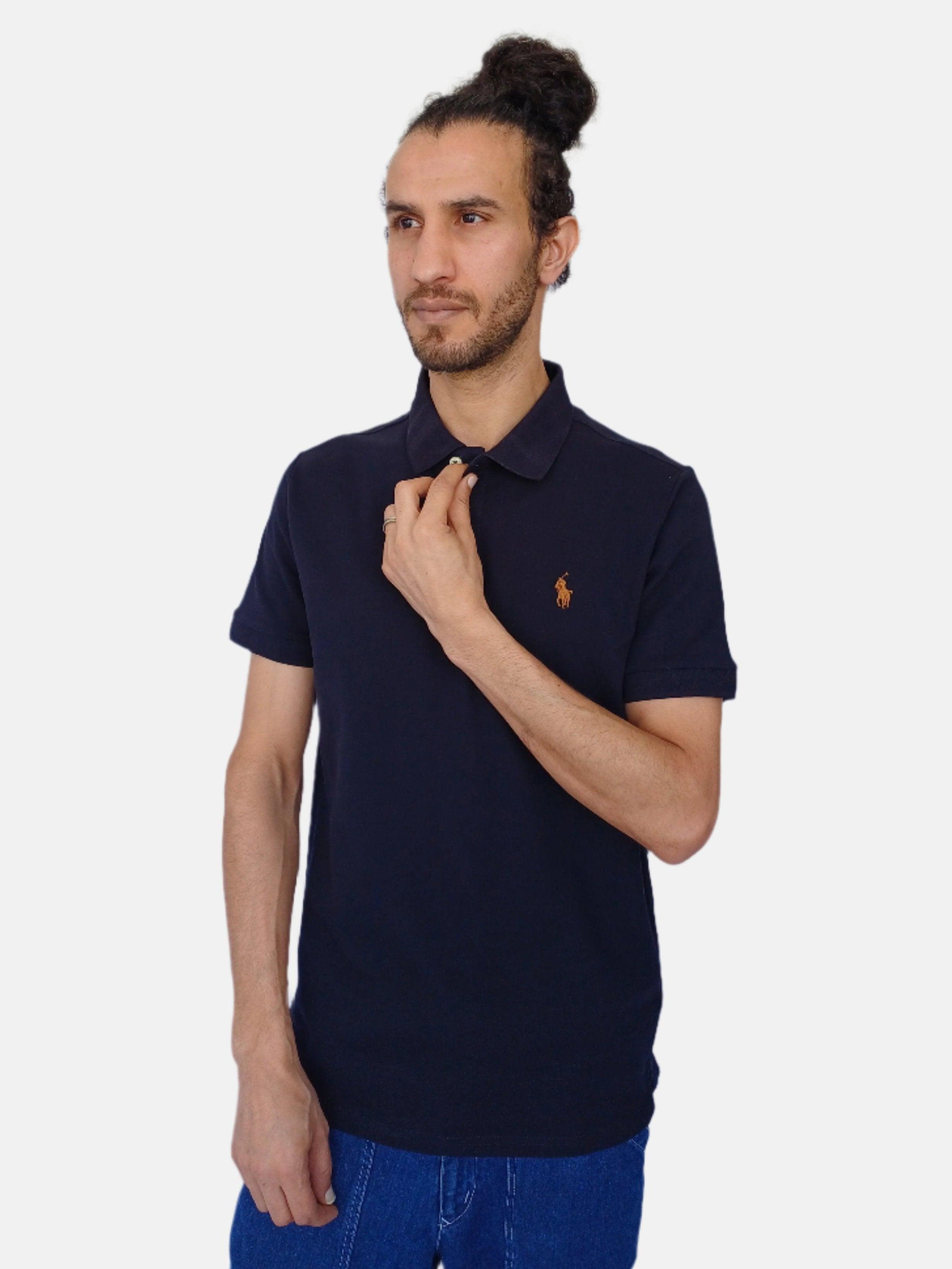 Polo Ralph Lauren bleu marine uni pour homme, coupe slim, petit poney