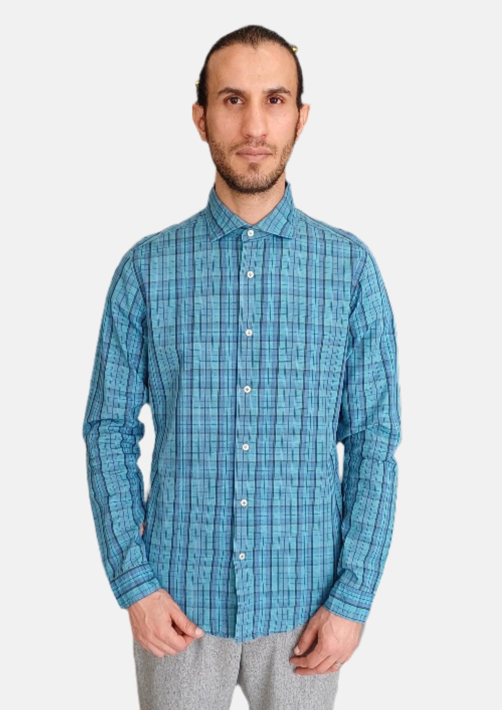 LIU.JO Blue cheks Men Shirt MLJ15IP201-LEVICO