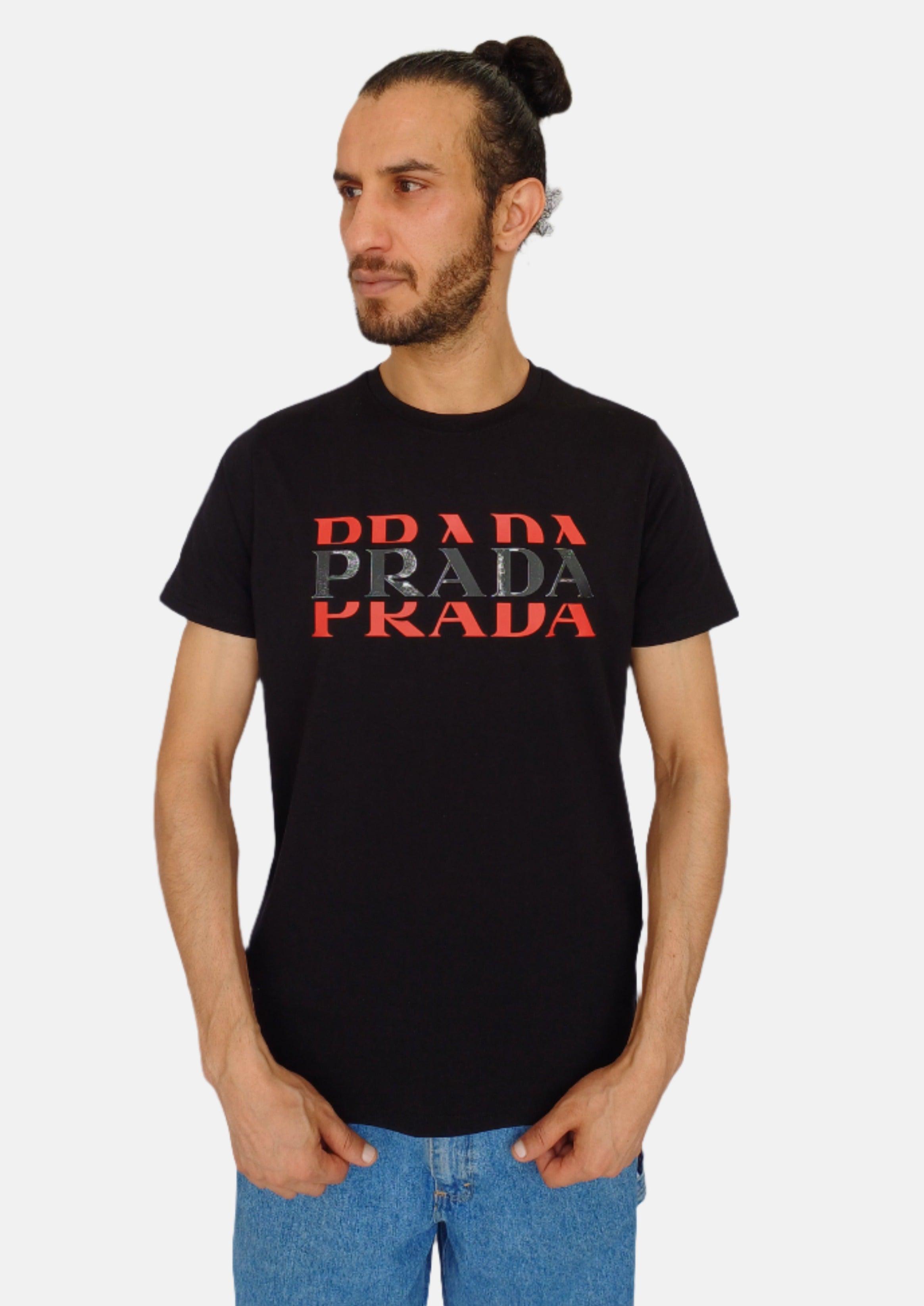 T-shirt PRADA MILANO pour homme avec logo noir et rouge