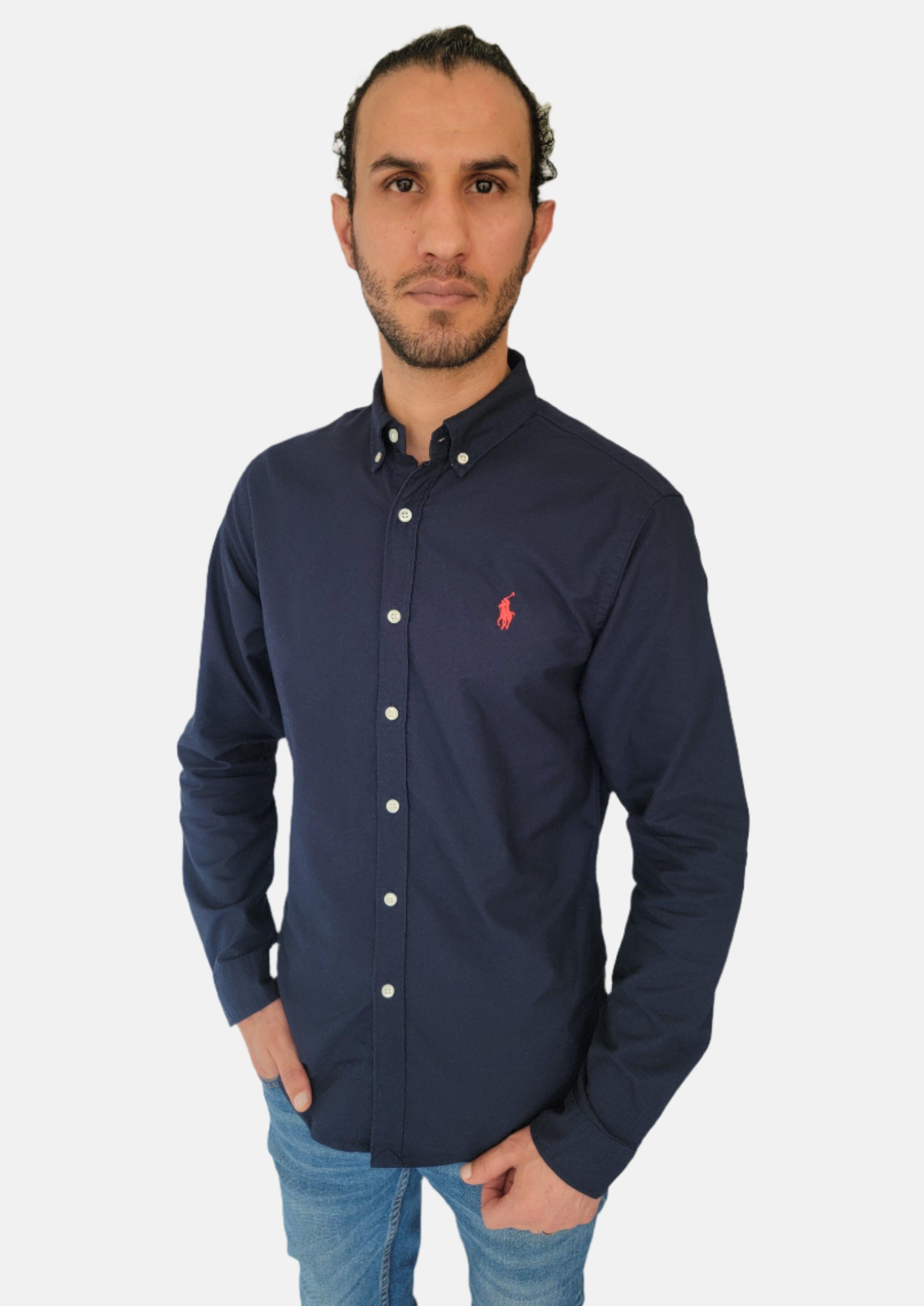 Chemises Ralph Lauren pour hommes unies bleu marine Small Pony Slim Fit