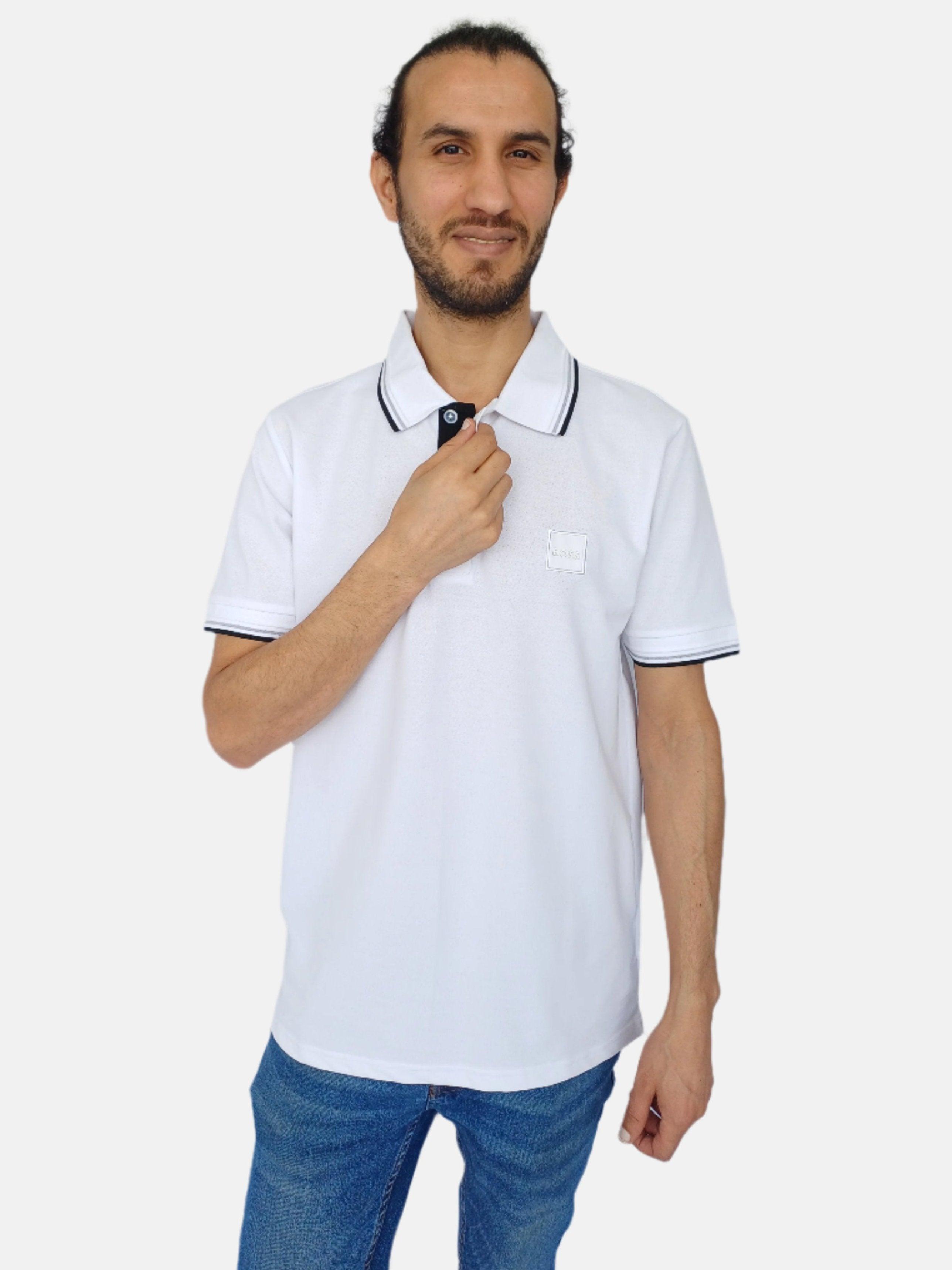 M-White Black,Grey Stripe Boss Polo T-shirt