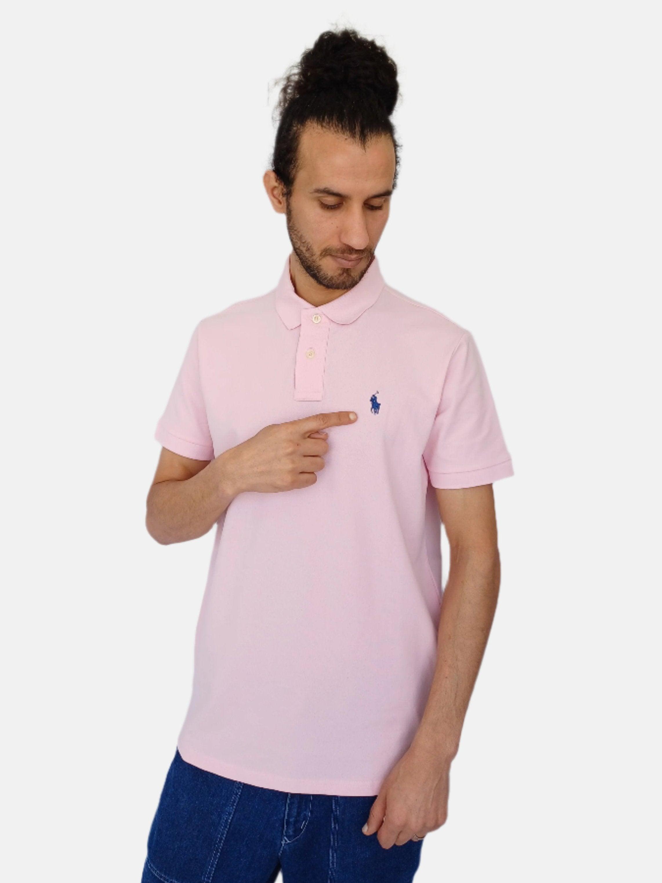 Pink Ralph Lauren Men Plain Polo T-shirt Small Pony Slim Fit