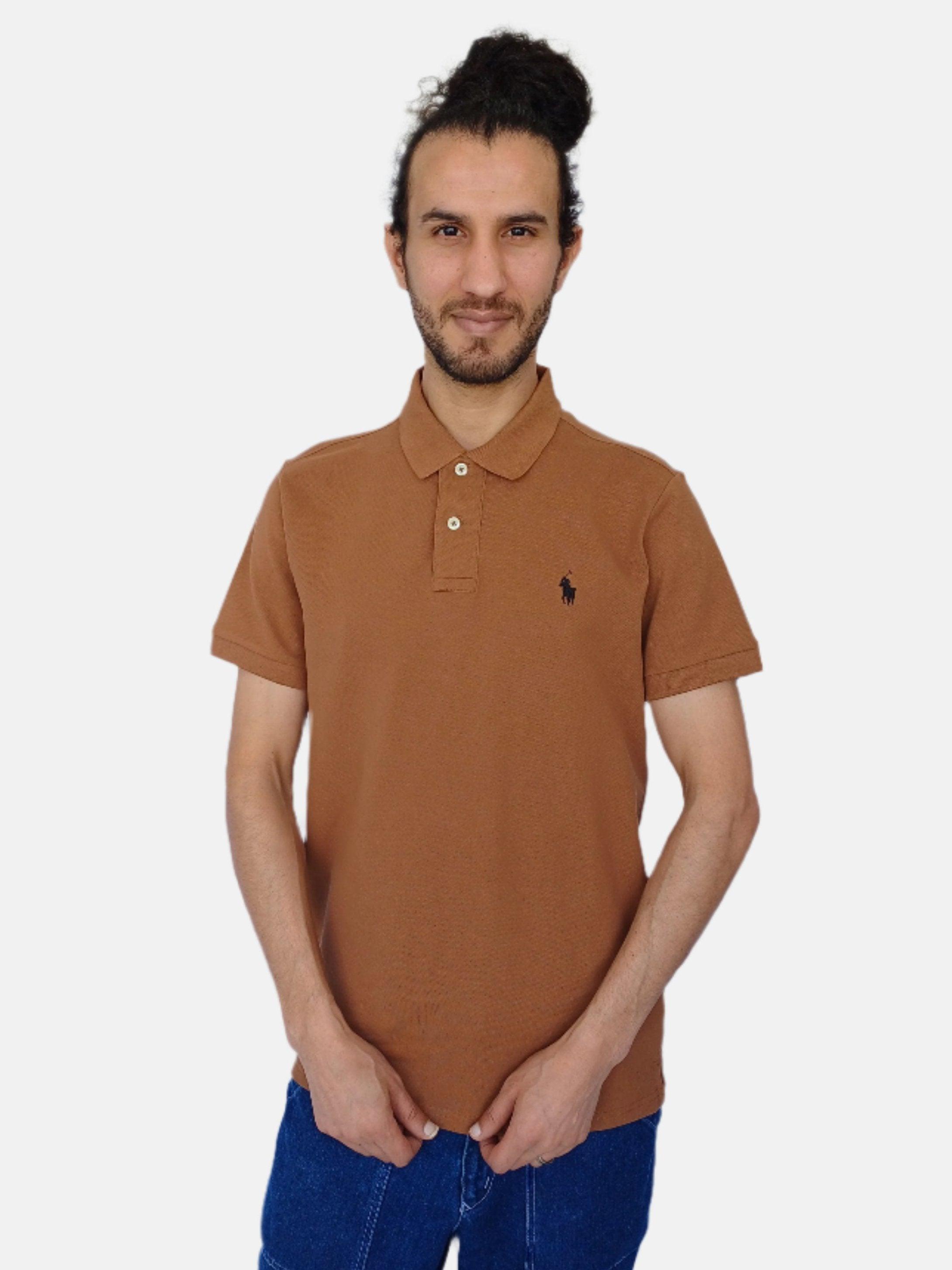 Brown Ralph Lauren Men Plain Polo T-shirt Small Pony Slim Fit