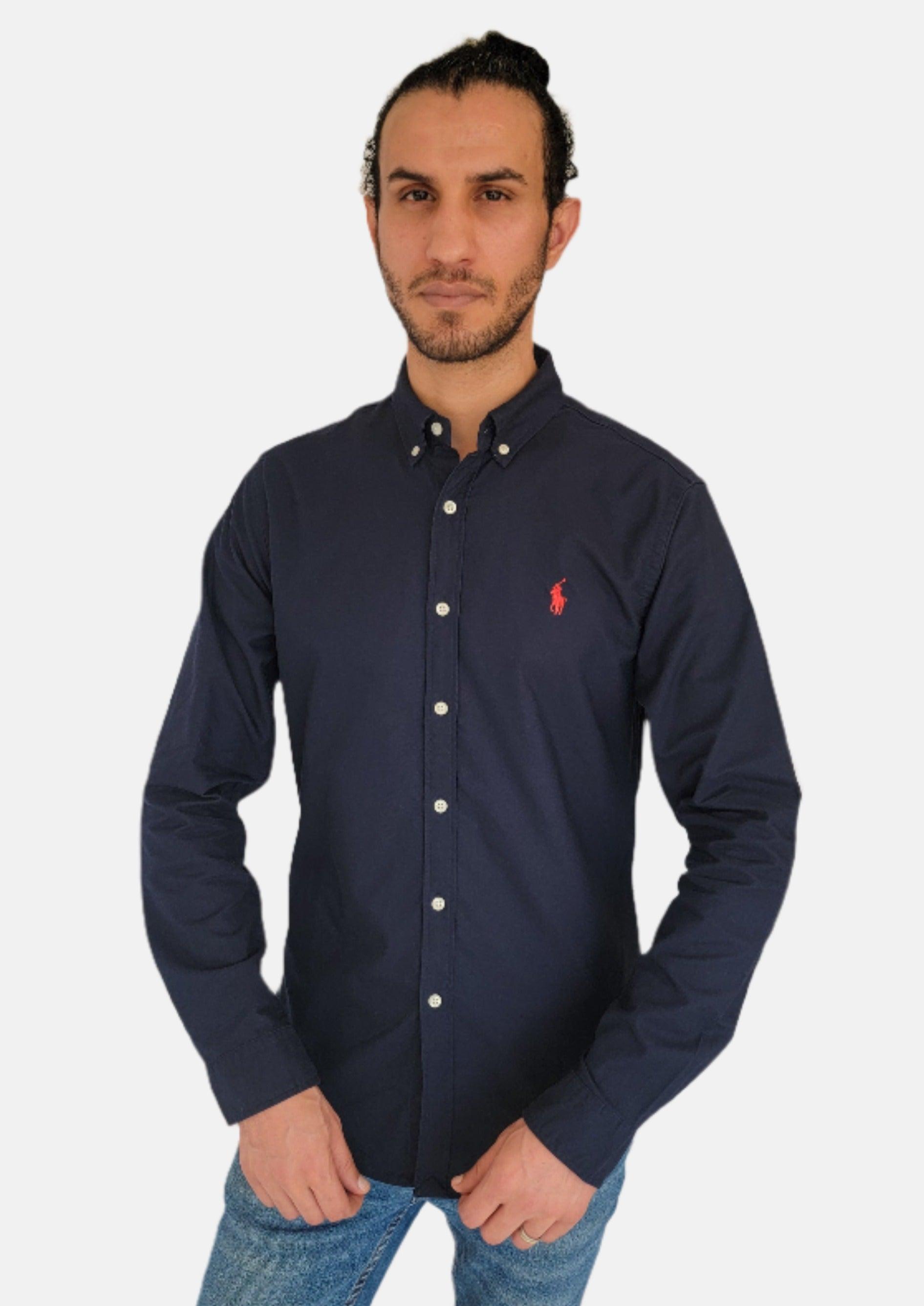 Chemises Ralph Lauren pour hommes unies bleu marine Small Pony Slim Fit