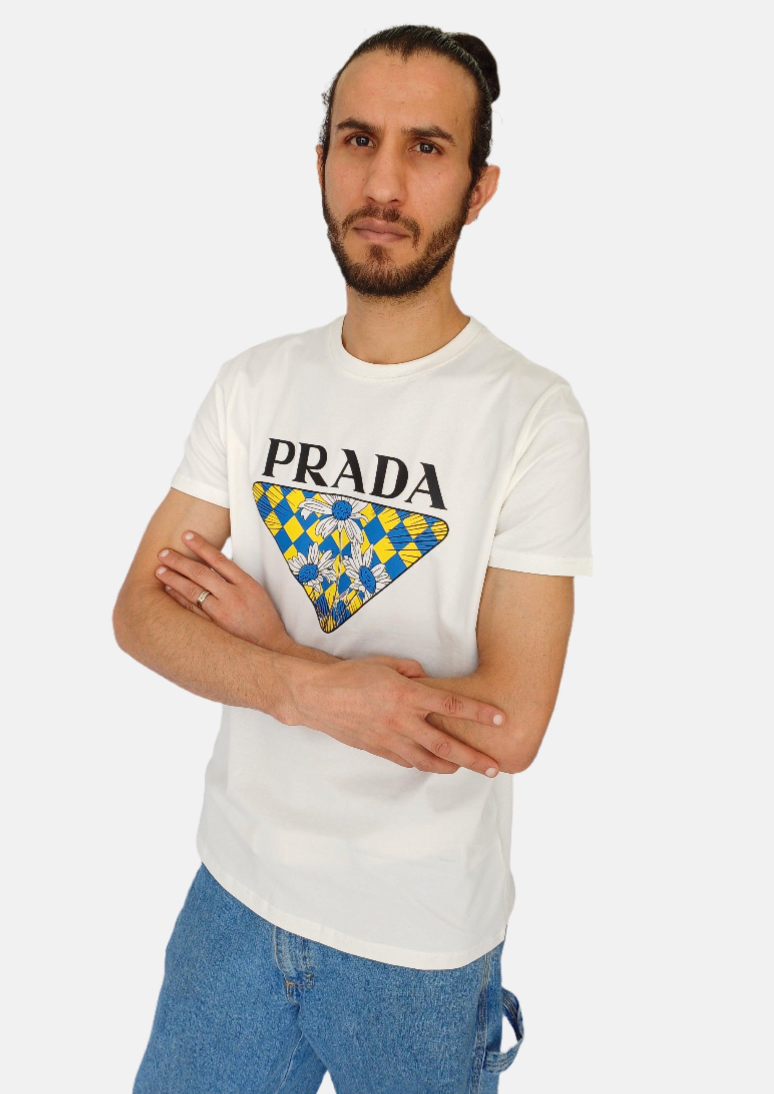 T-shirt homme blanc tournesol PRADA MILANO