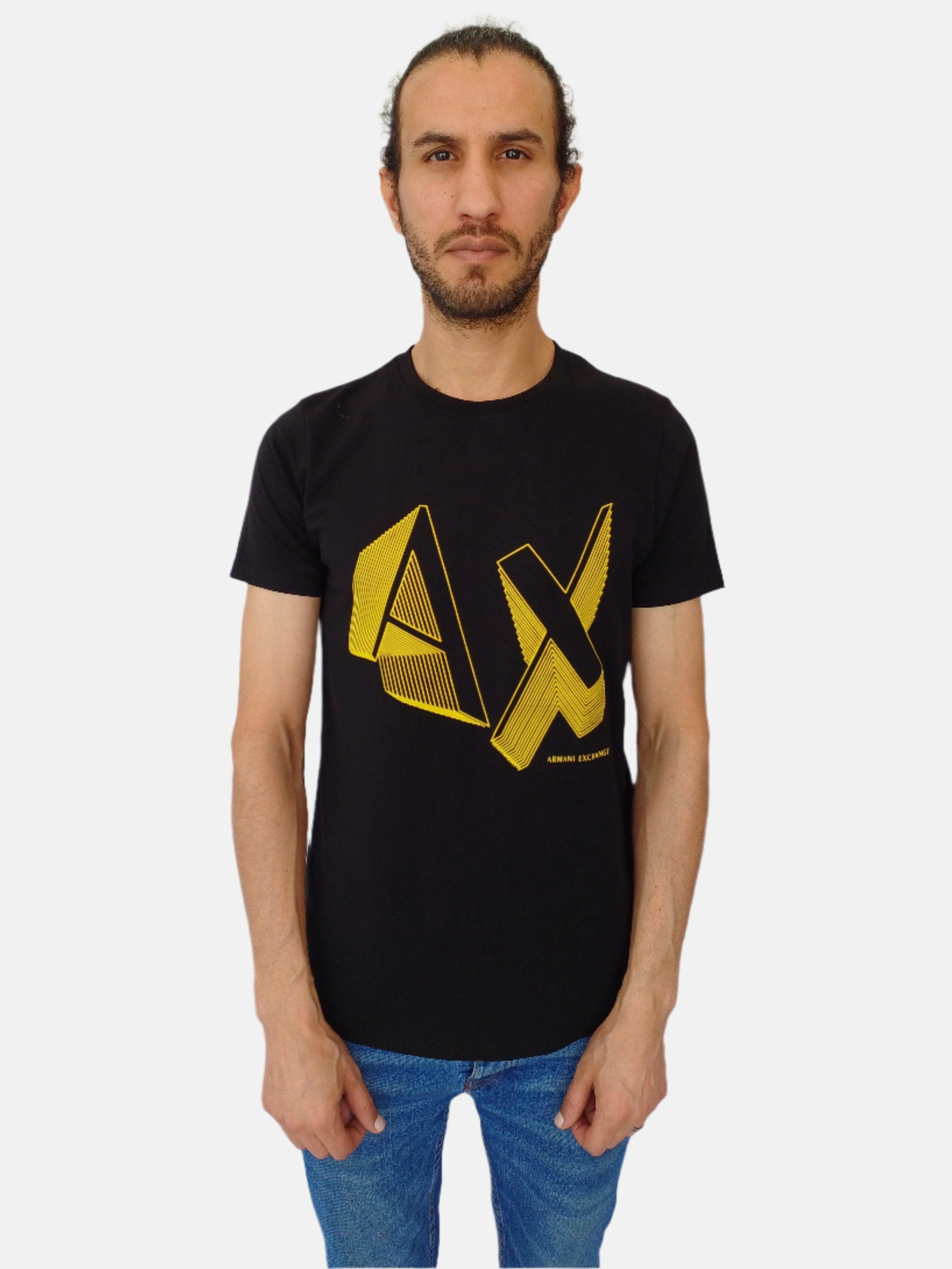 Black Yellow Printed Armani Exchange Round Neck T-shirt