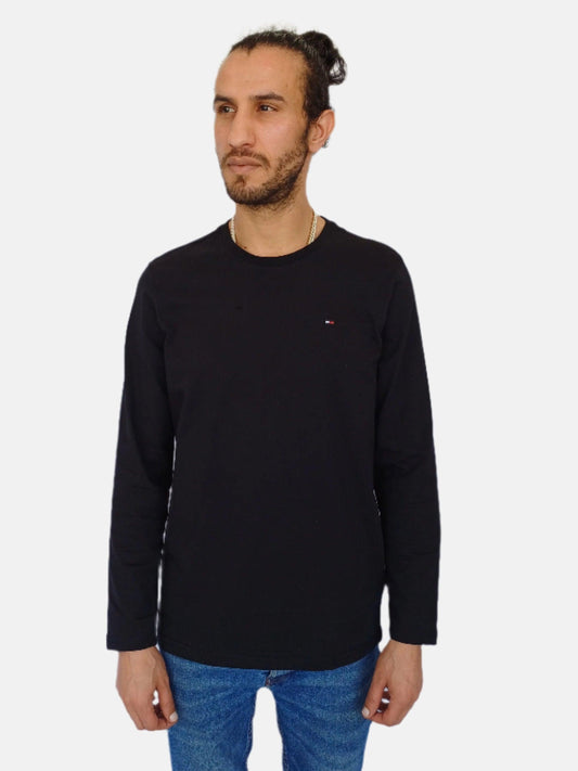 Black Tommy Hilfiger Men Stretch Slim Fit Long Sleeve T-shirt