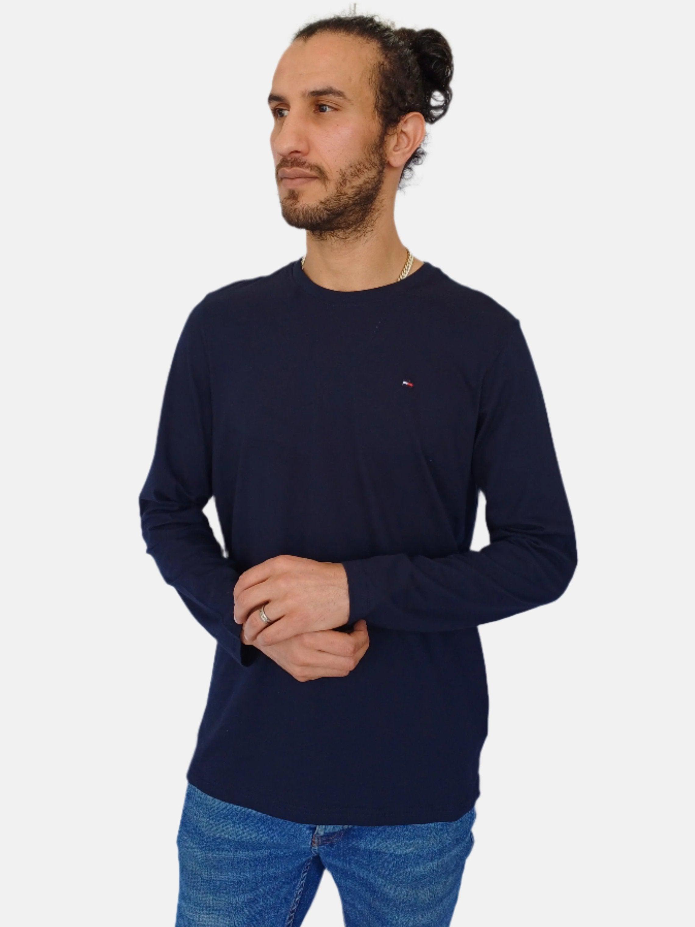 Navy Tommy Hilfiger Men Stretch Slim Fit Long Sleeve T-shirt