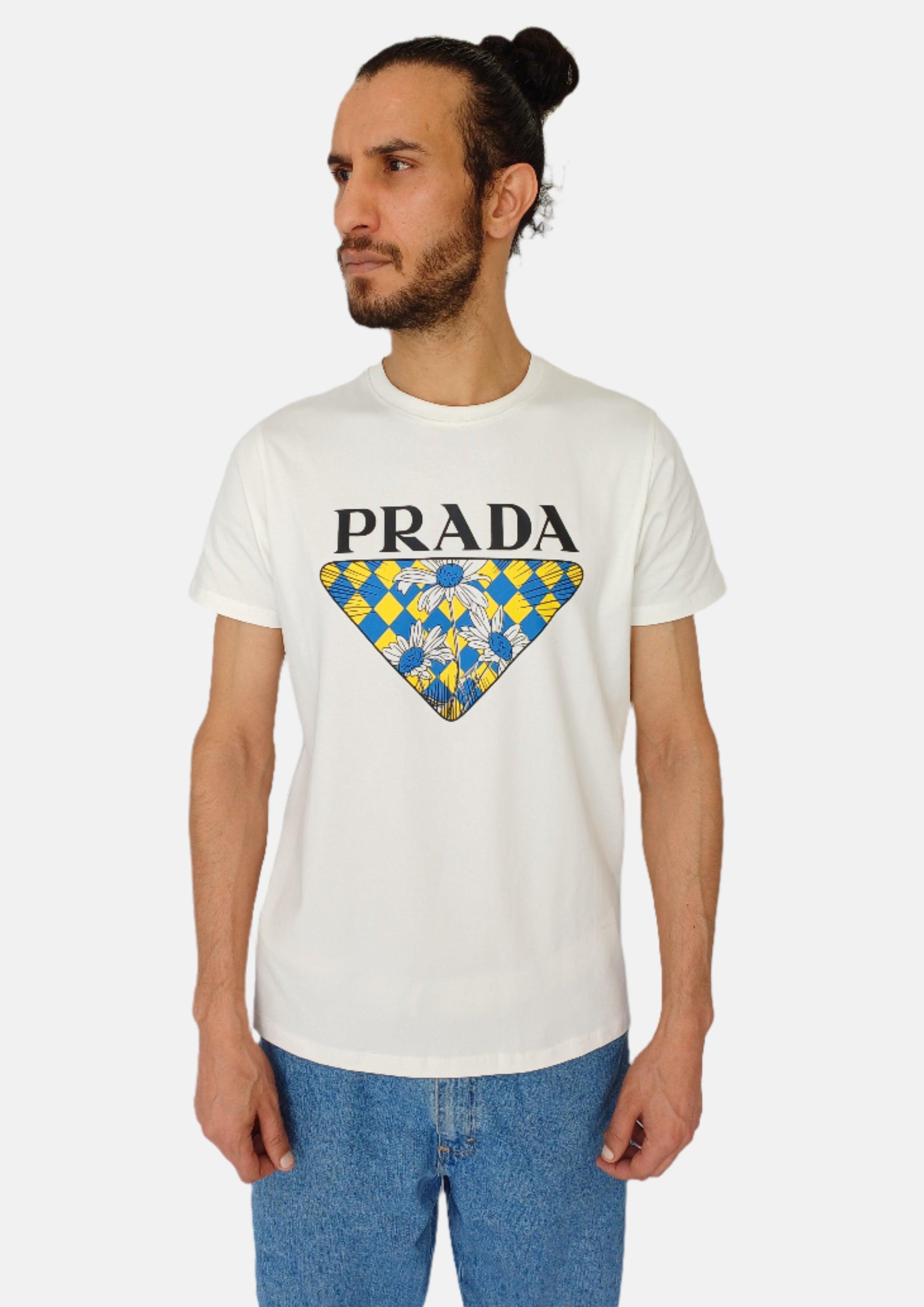 T-shirt homme blanc tournesol PRADA MILANO