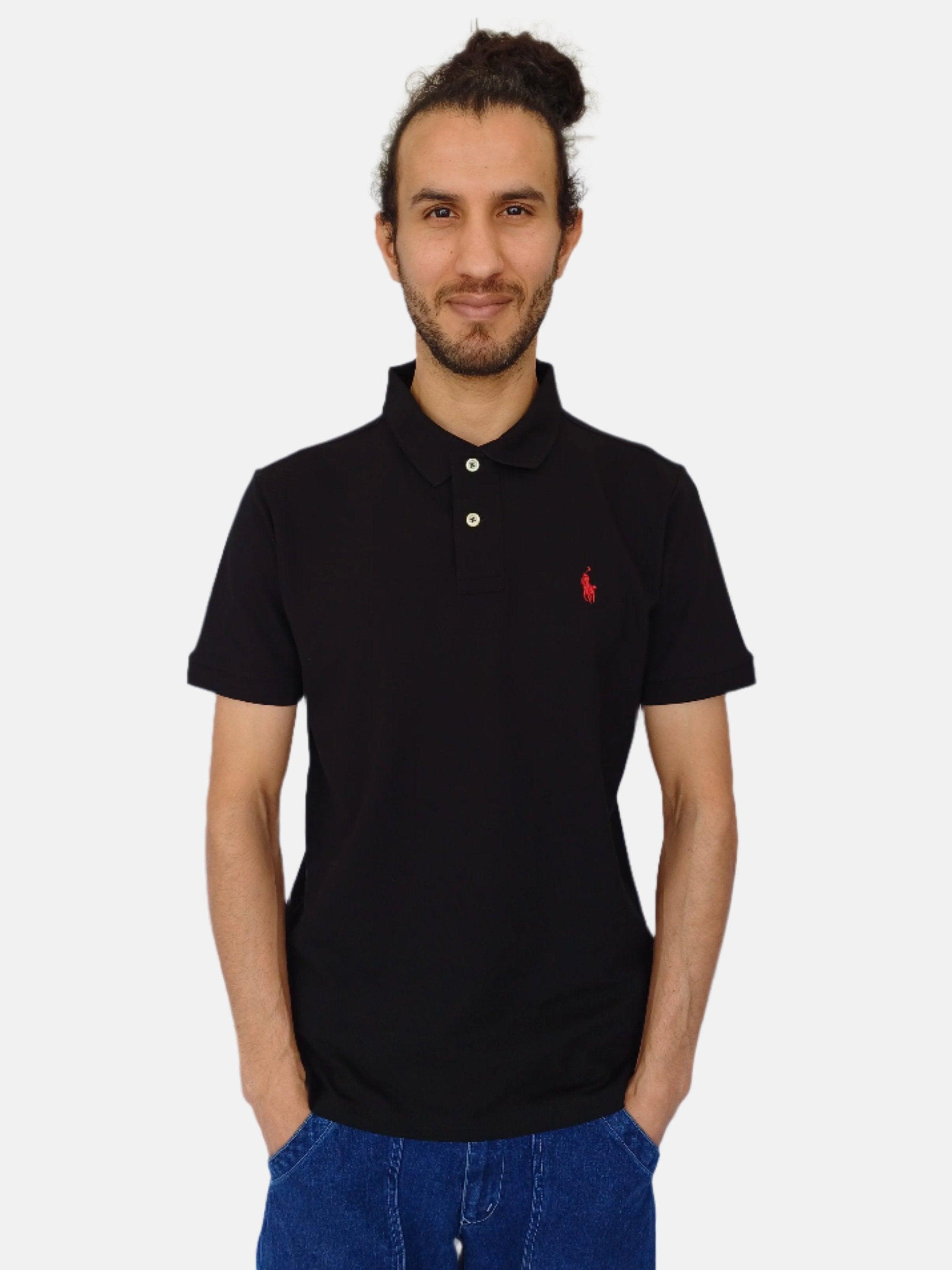 Polo Ralph Lauren noir uni pour homme, coupe slim, petit poney