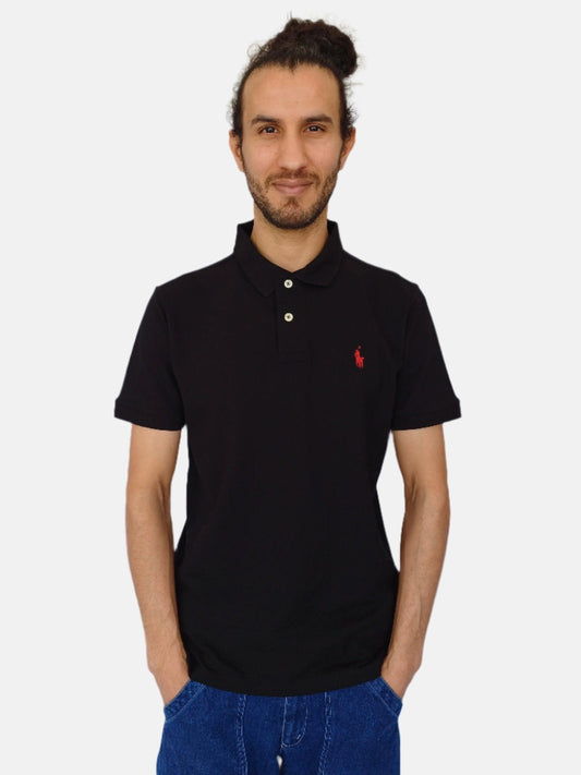 Black Ralph Lauren Men Plain Polo T-shirt Small Pony Slim Fit