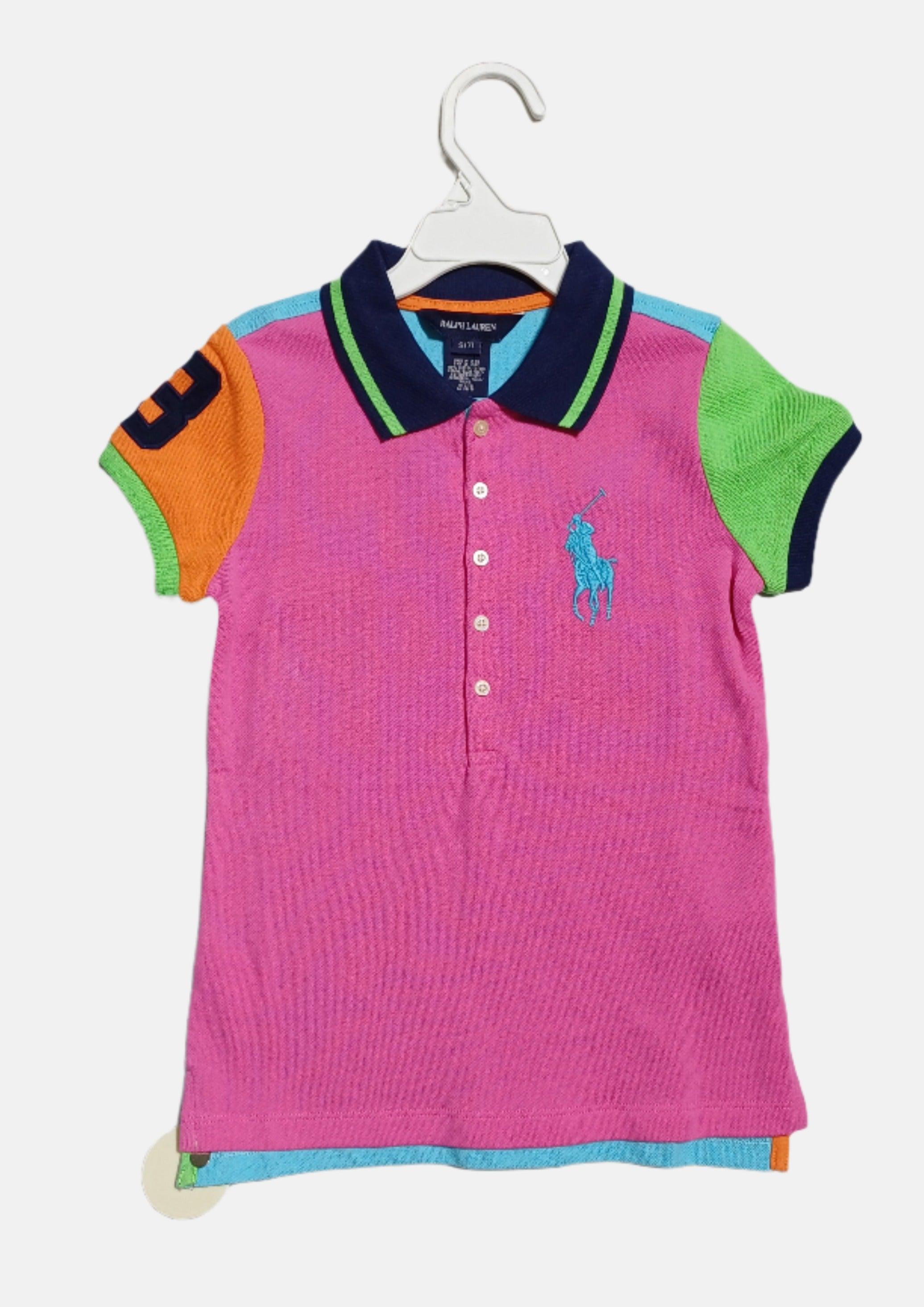 RALPH LAUREN PINK MULTI GIRL POLO T-SHIRT 3131670450D4