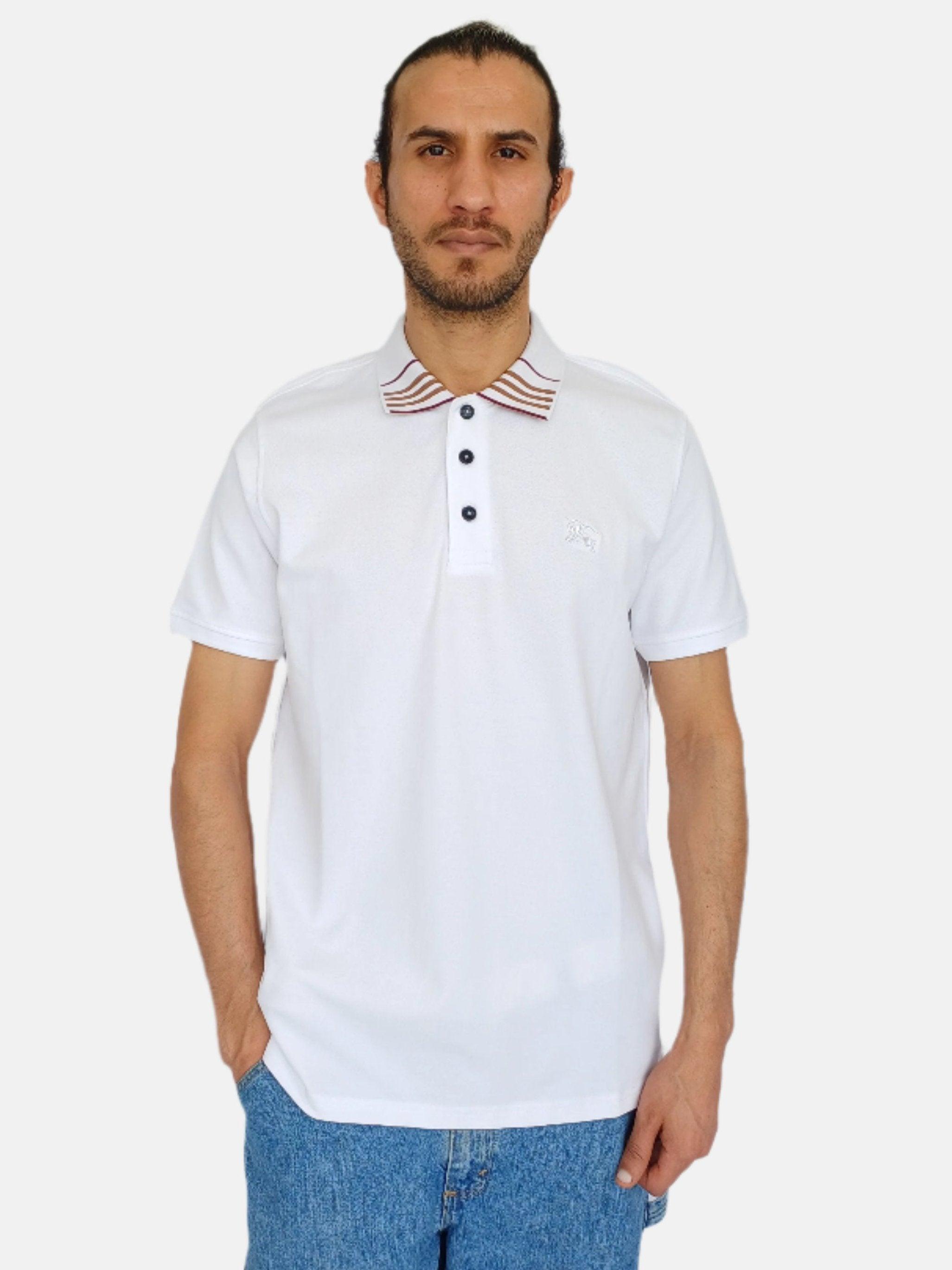 T-shirt polo BURBERRY à col blanc et bande sur le devant pour homme